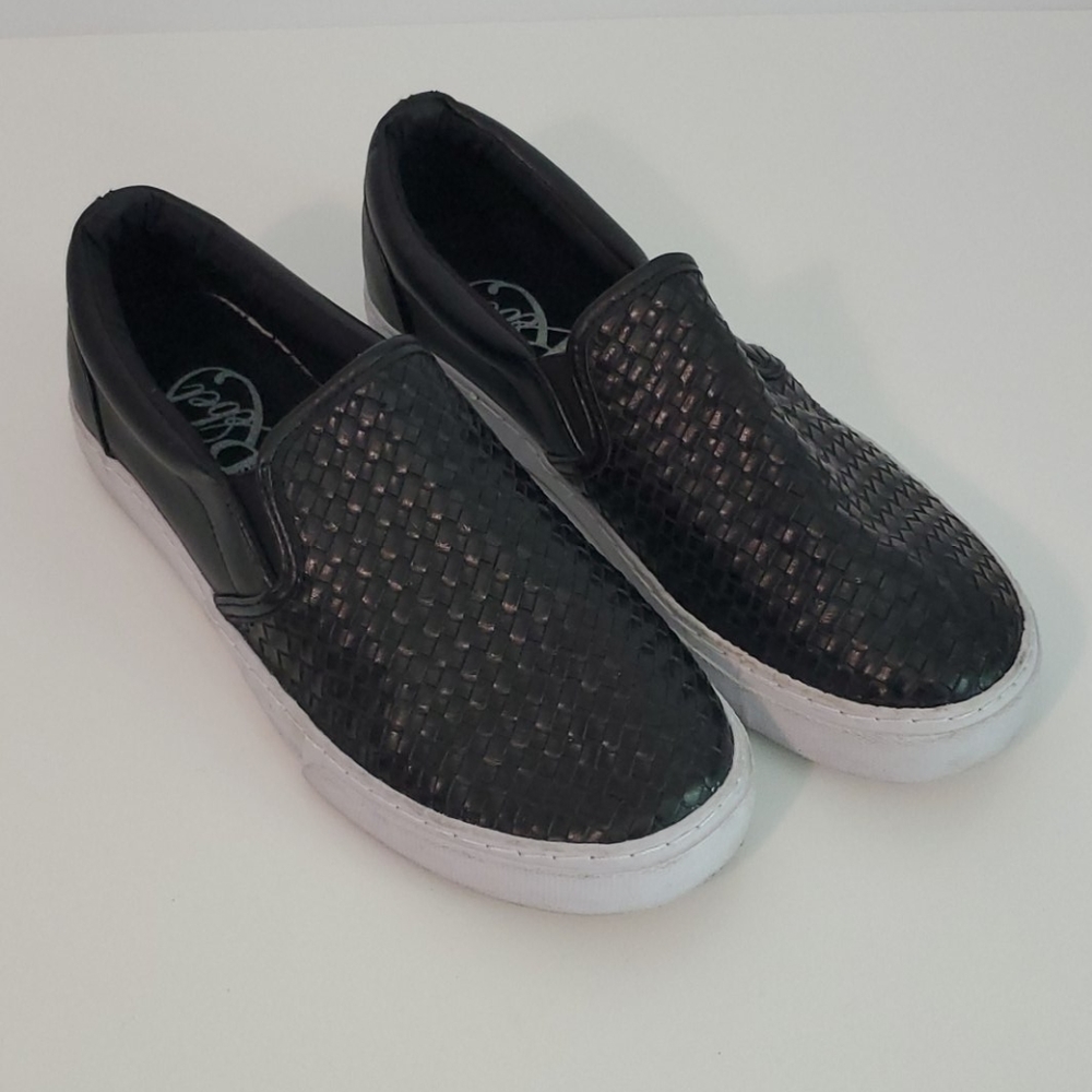 Modern Rebel Mini Basketweave Woven Slip-On Sneakers Black